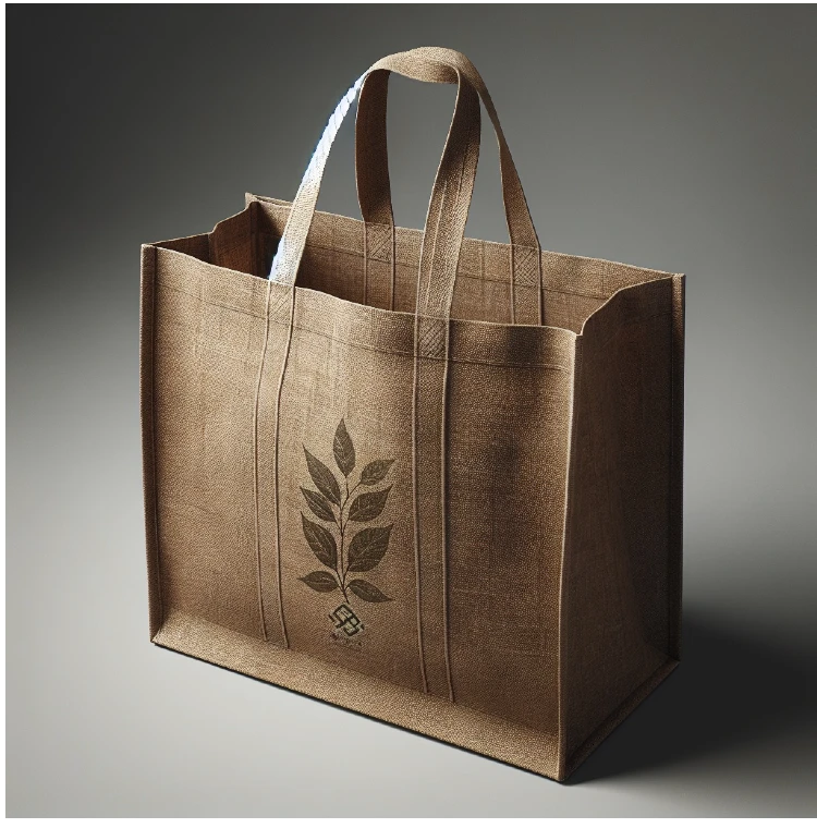 A brown bag with a leaf on it