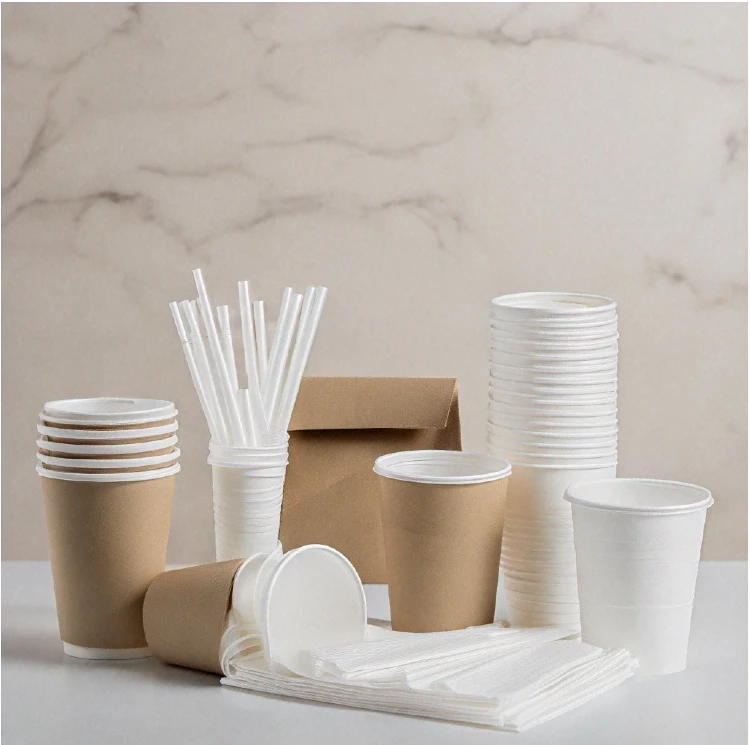 A table with many cups and paper straws.