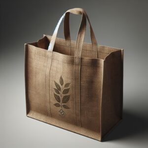 A brown bag with a leaf on it.